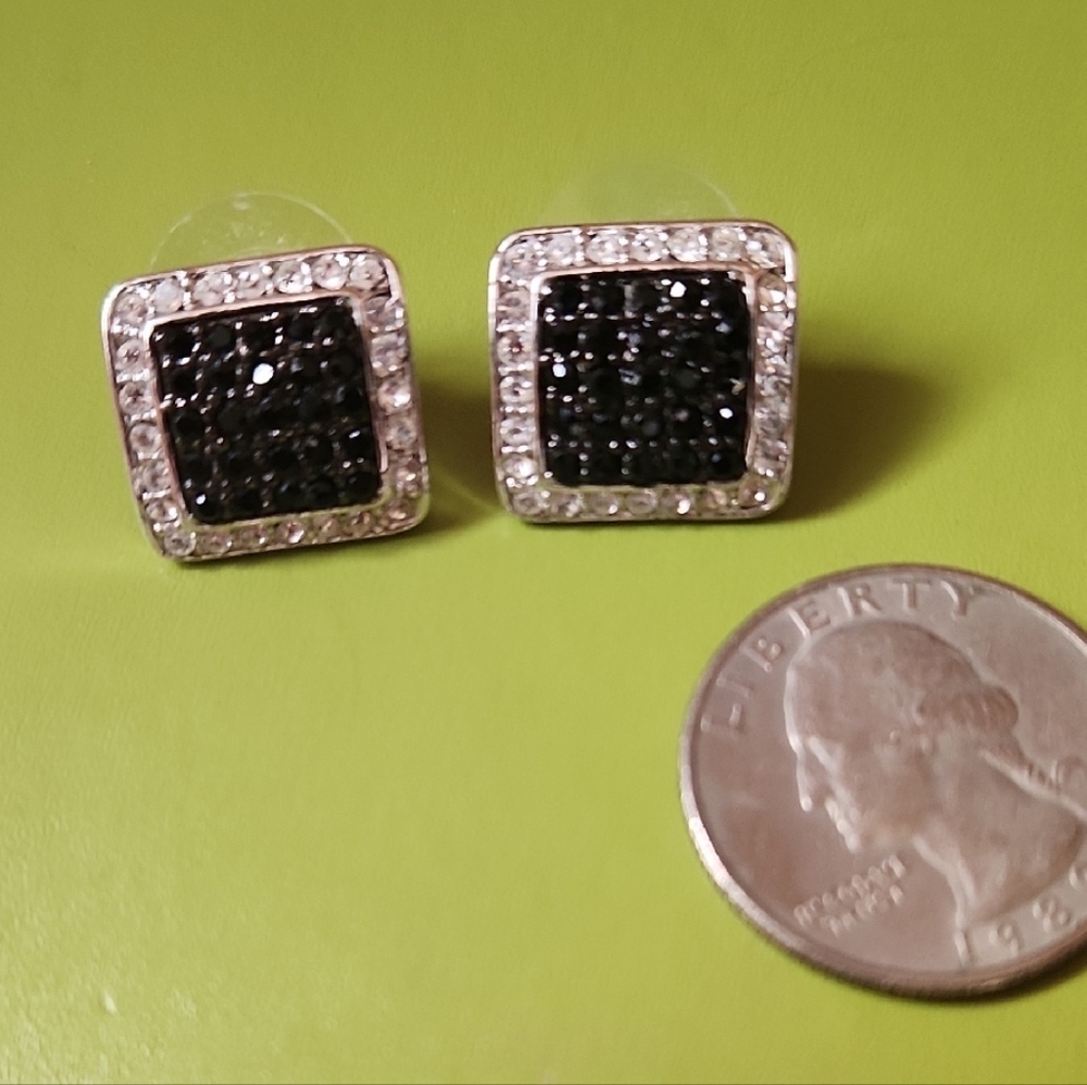 Elegant Black and Silver Stud Earrings